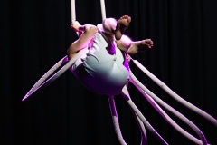 Circus artists Clara and Freya performing together at Cirqulation's 'Cirqulation 8: Power' Circus Cabaret Night at the Assembly Roxy