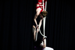 Circus artists Clara and Freya performing together at Cirqulation's 'Cirqulation 8: Power' Circus Cabaret Night at the Assembly Roxy