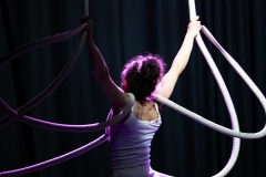 Circus artists Clara and Freya performing together at Cirqulation's 'Cirqulation 8: Power' Circus Cabaret Night at the Assembly Roxy