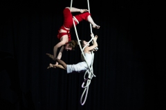 Circus artists Clara and Freya performing together at Cirqulation's 'Cirqulation 8: Power' Circus Cabaret Night at the Assembly Roxy