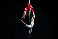 Circus artists Clara and Freya performing together at Cirqulation's 'Cirqulation 8: Power' Circus Cabaret Night at the Assembly Roxy