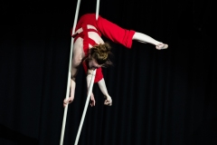 Circus artists Clara and Freya performing together at Cirqulation's 'Cirqulation 8: Power' Circus Cabaret Night at the Assembly Roxy