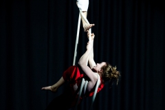 Circus artists Clara and Freya performing together at Cirqulation's 'Cirqulation 8: Power' Circus Cabaret Night at the Assembly Roxy