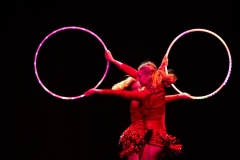 Evie White and Jelly Belly performing as Hoopsie Spin at the Circus for Gaza fundraising event in Edinburgh