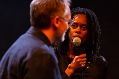 Temitope Ajose peforming Lady M (at Home with Lady Macbeth) with an audience member