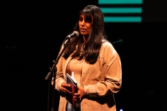 Alycia Piromhamed reciting at the We Are For Palestine (Edinburgh) fundraiser at the Assembly Roxy in Edinburgh