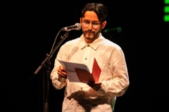 Andrés Ordorica reciting at the We Are For Palestine (Edinburgh) fundraiser at the Assembly Roxy in Edinburgh