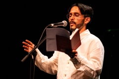 Andrés Ordorica reciting at the We Are For Palestine (Edinburgh) fundraiser at the Assembly Roxy in Edinburgh