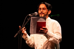 Andrés Ordorica reciting at the We Are For Palestine (Edinburgh) fundraiser at the Assembly Roxy in Edinburgh