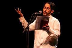 Andrés Ordorica reciting at the We Are For Palestine (Edinburgh) fundraiser at the Assembly Roxy in Edinburgh