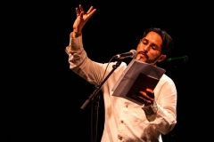 Andrés Ordorica reciting at the We Are For Palestine (Edinburgh) fundraiser at the Assembly Roxy in Edinburgh